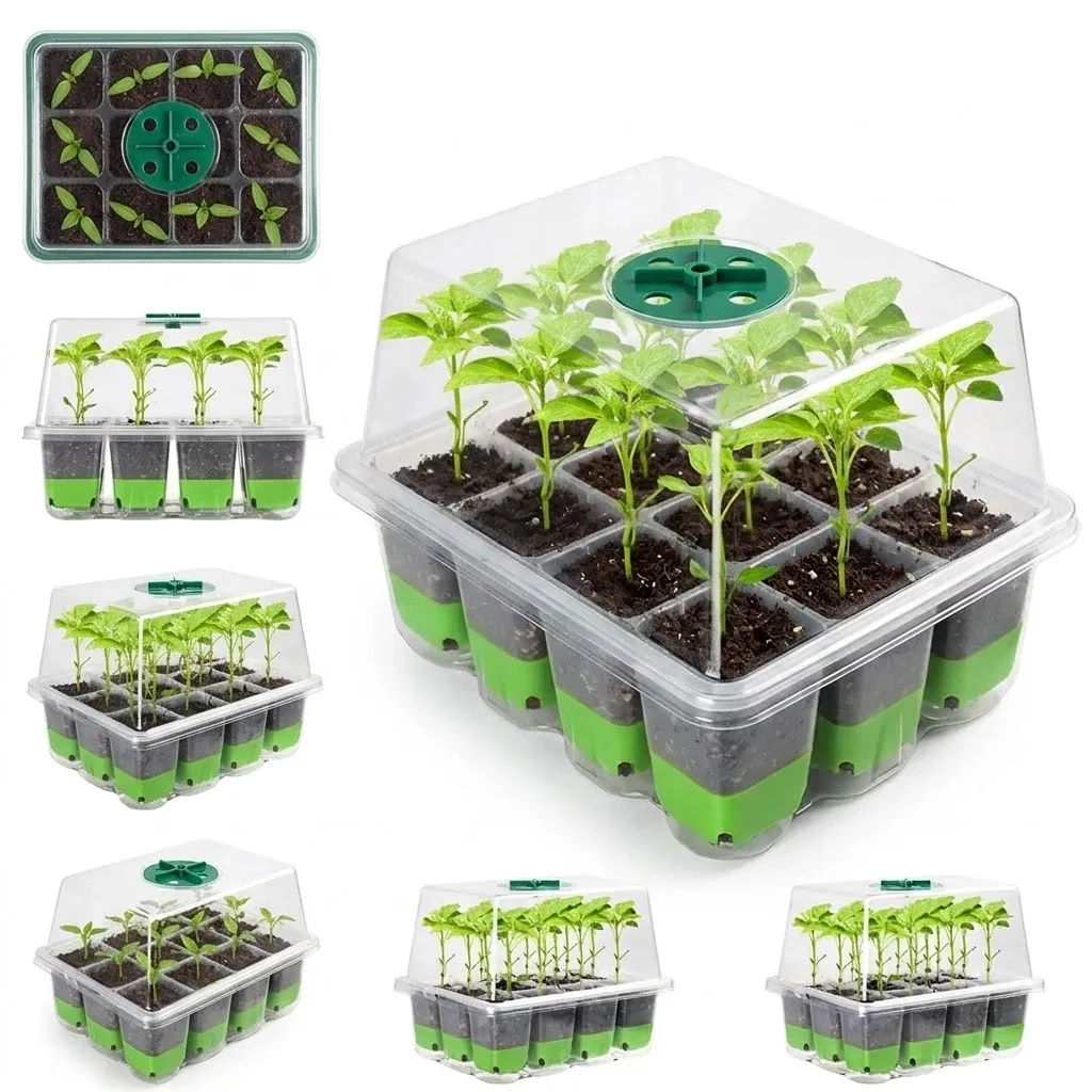 Seed Starter Tray - 12-Zellen-Anzuchtschale mit transparenter Abdeckung und einstellbarer