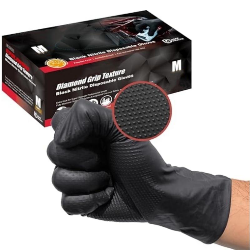 Garden Gloves - 8Mil Hochleistungs-Schwarze Nitrilhandschuhe Einweg-Diamant-Texturierte Sicherheitsarbeitshandschuhe Industrie-Mechaniker