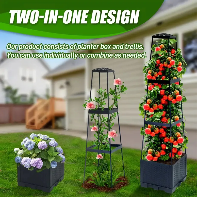 Indoor Herb Garden - Tomatenständer mit selbstbewässernder Pflanzbox und Rankgitter