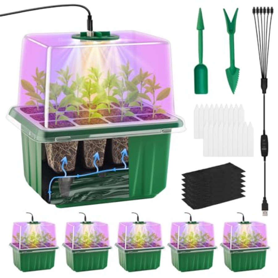 Seed Starter Tray - Anzuchtschale mit Beleuchtung, 6er-Pack, Pflanzenanzuchtschale, Set