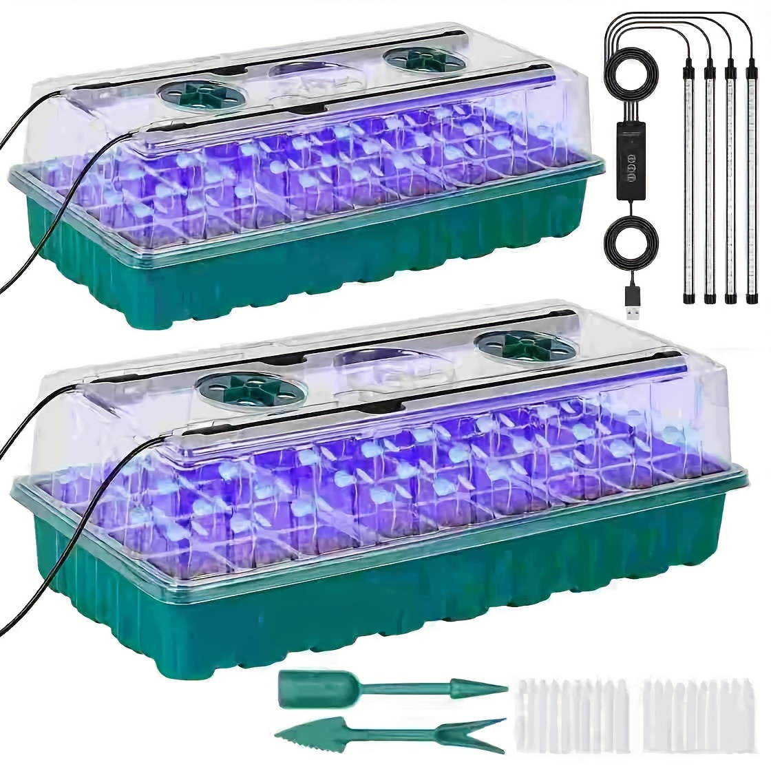 Seed Starter Tray - 72-Zellen-Anzuchtschale mit Wachstumsbeleuchtung, 2 Saatgut-Keimungssets, verstellbare