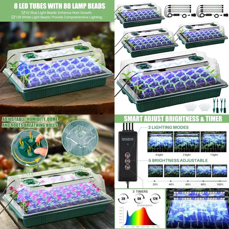 Seed Starter Tray - Pflanzset mit Anzuchtschale und Wachstumsbeleuchtung, 80-Zellen
